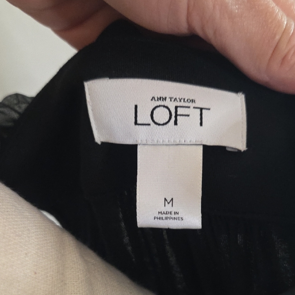 LOFT Terry Black Ruffle Detail Top Cinched Waist Size Med - Picture 3 of 5